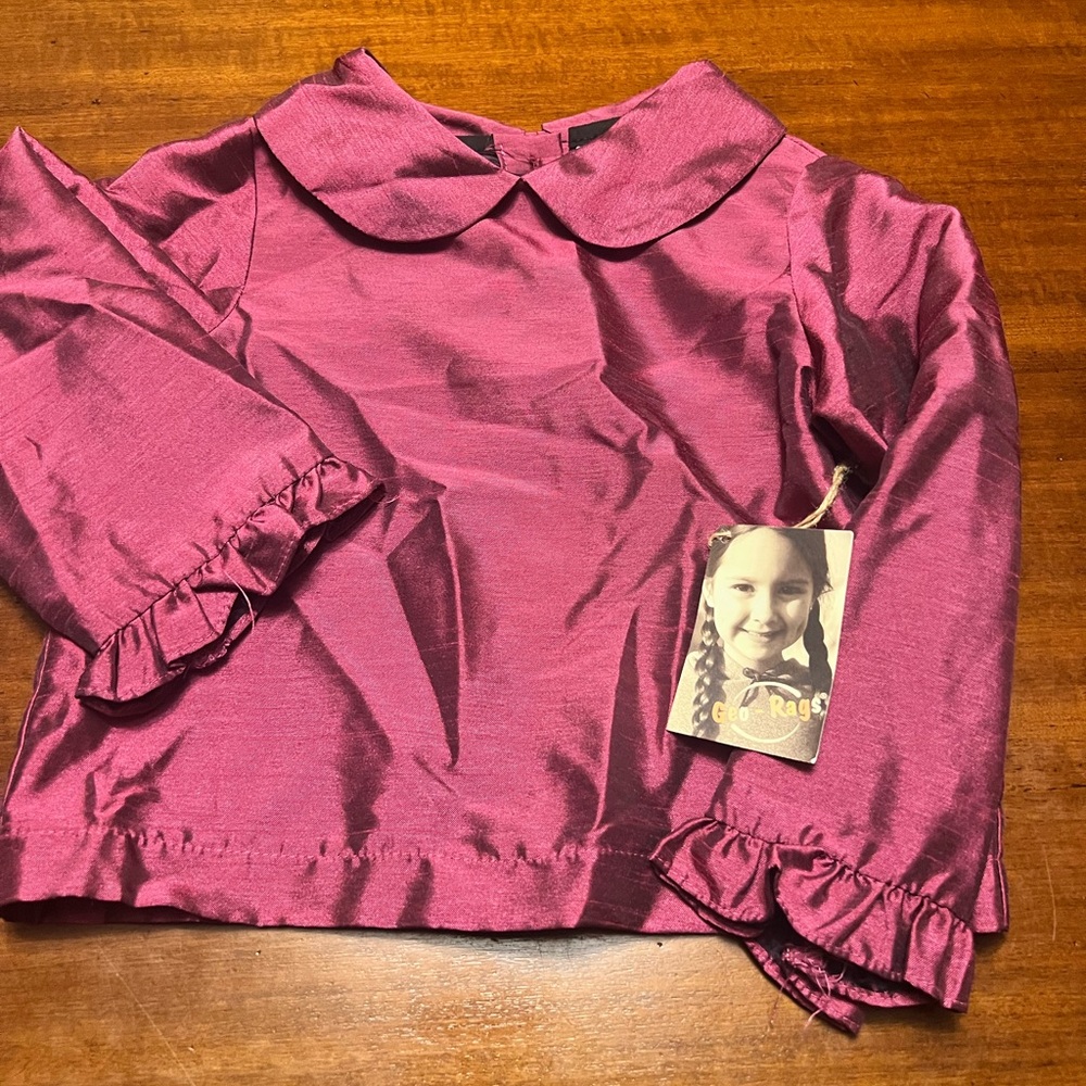 NWT Girls Geo-Rags Ruffle Sleeve Iridescent 'Pink Long Sleeve Top 4T VTG